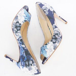 Ivanka Trump Darcy Blue Floral Peep-Toe Heels, Size 9
